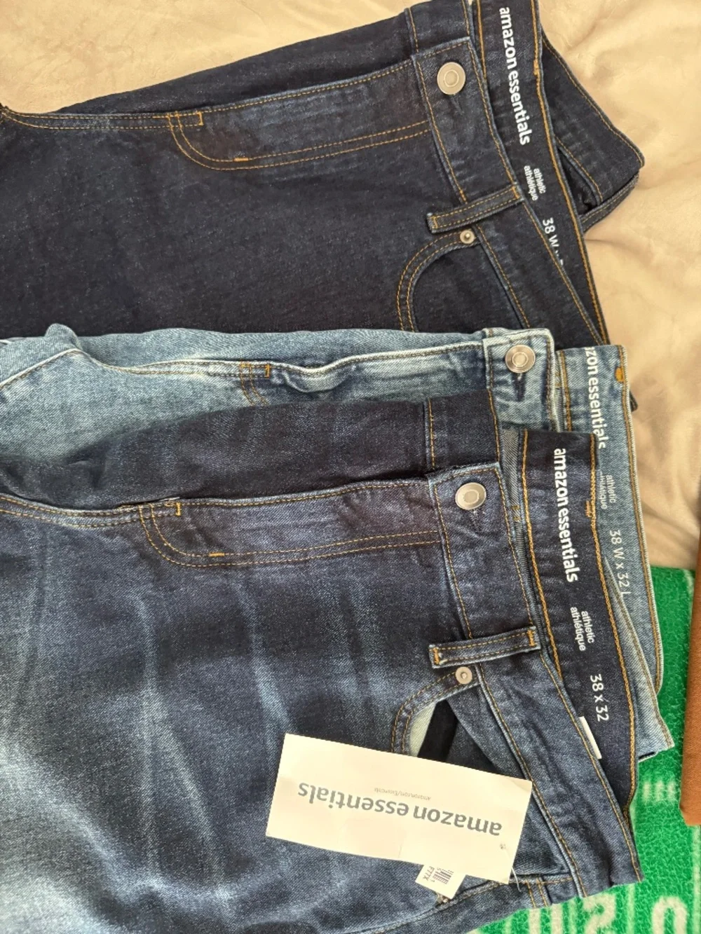Lot of 3 Amazon Essentials Men's Athletic Fit Jeans 38x32 Dark Light Wash